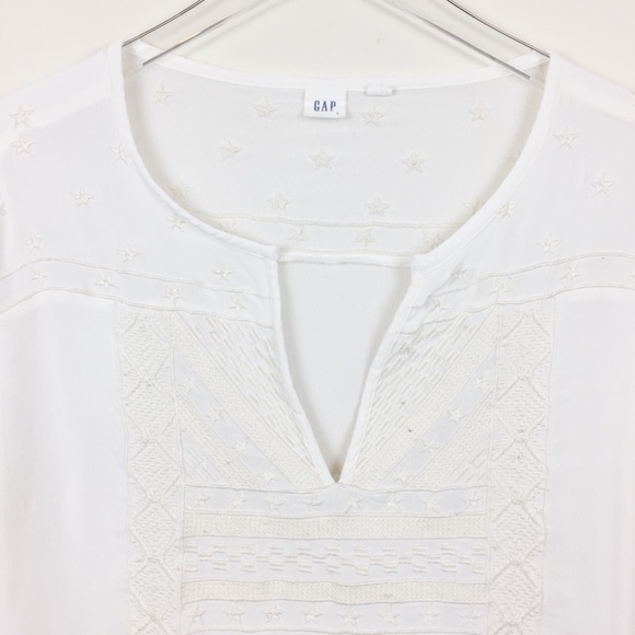 Gap | White Boho Star Embroidered Peasant Blouse - Picture 2 of 5